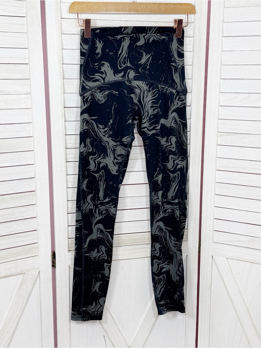 Gymshark Waist Support Power High Rise Swirl Print Leggings Black‎ Grey Small